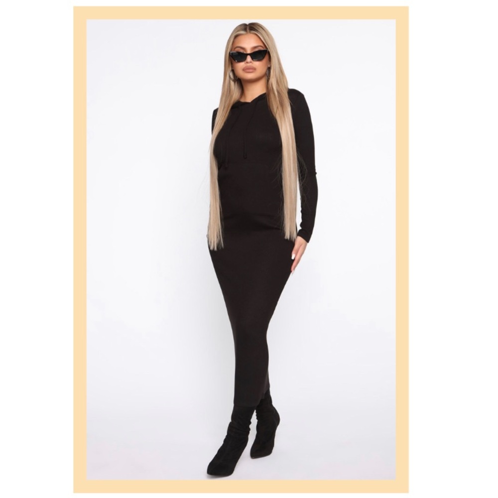 Last one!! Long black hooded sweater dress. NWT M - Picture 3 of 14